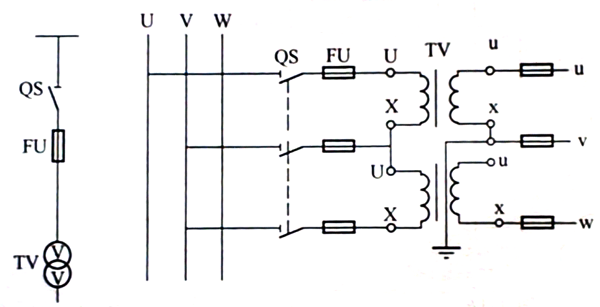 三個單相電壓互感器Y0/Y0接線 三個單相電壓互感器Y0/Y0接線