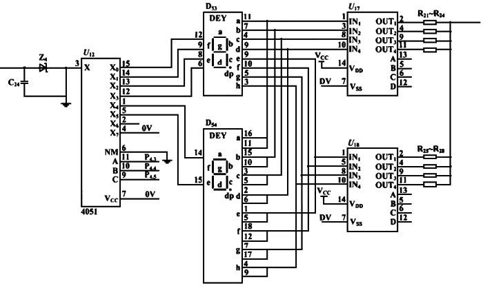 多路溫度遠傳監測儀顯示驅動電路 多路溫度遠傳監測儀顯示驅動電路