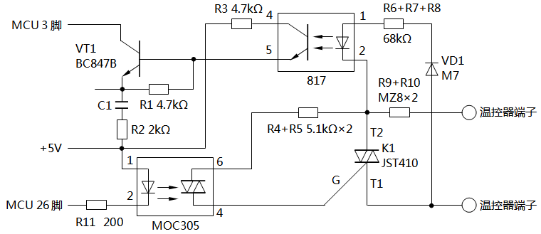 溫控器單路晶閘管移相觸發輸出電路 溫控器單路晶閘管移相觸發輸出電路