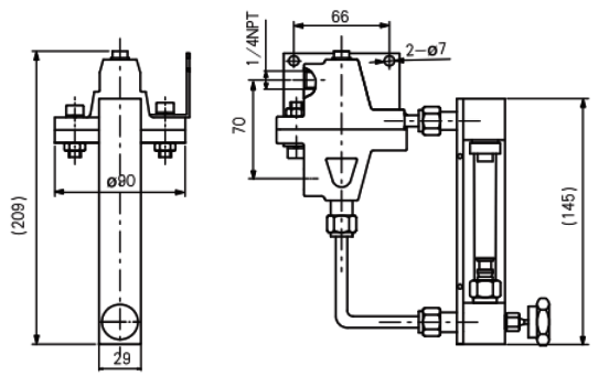 配置玻璃管浮子流量計(jì)/恒定出口壓力恒流閥的吹掃裝置外形尺寸 配置玻璃管浮子流量計(jì)/恒定出口壓力恒流閥的吹掃裝置外形尺寸