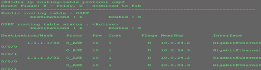 在AR4上查看路由是否引入成功 在AR4上查看路由是否引入成功