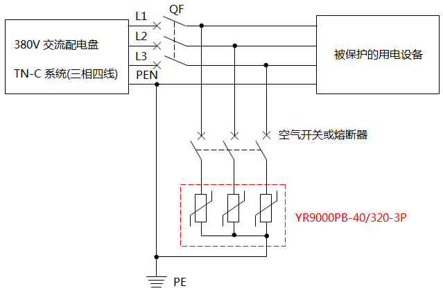 YR9000PB-40/320-3P電源電涌保護器接線