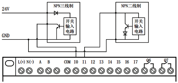 輸入為NPN的簡易PLC中文一體機接線 輸入為NPN的簡易PLC中文一體機接線