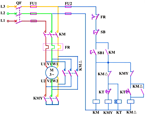 三相異步電動機星-三角形降壓起動的電氣原理圖 三相異步電動機星-三角形降壓起動的電氣原理圖