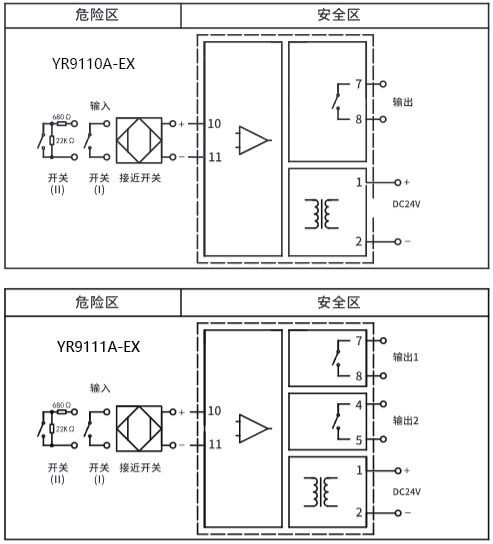 一入二出開關(guān)量安全柵接線圖 一入二出開關(guān)量安全柵接線圖