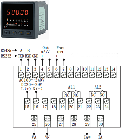 80×80m單相有功功率表接線圖 80×80m單相有功功率表接線圖